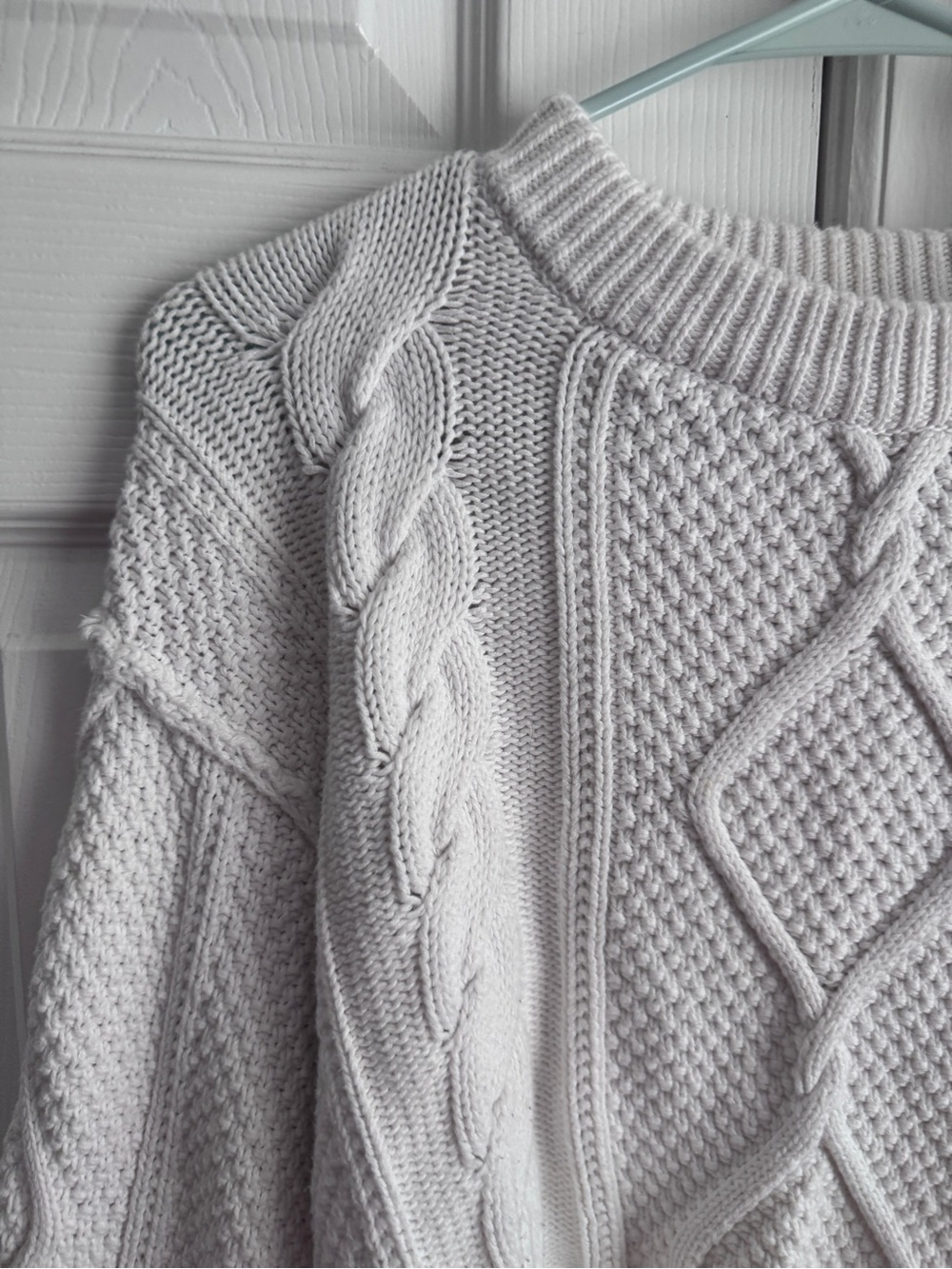 Quince Organic Cotton Cropped Cable Knit Crew Sweater Ivory S - Picture 6 of 14
